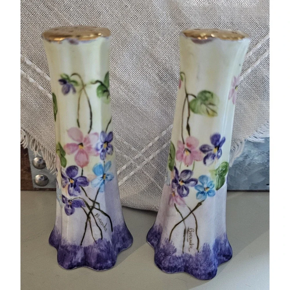 Vintage Bavaria Hand Painted Floral Salt And Pepper Shakers
